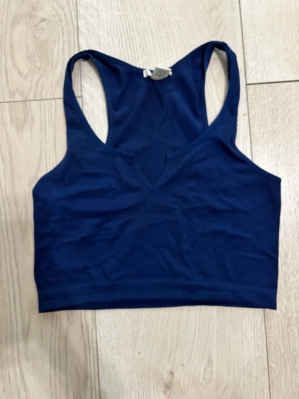 Navy Ribbed Racerback Crop Top